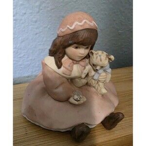 Vtg Jan Hagara 3" Figurine Little Girl Holding Crystal Ball & Cat "Crystal" 1991